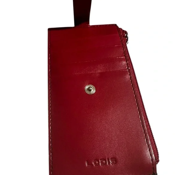 Lodis Audrey Slim RFID 5" Credit Card Case with Zipper Pocket in red. NWOT - Picture 3 of 8